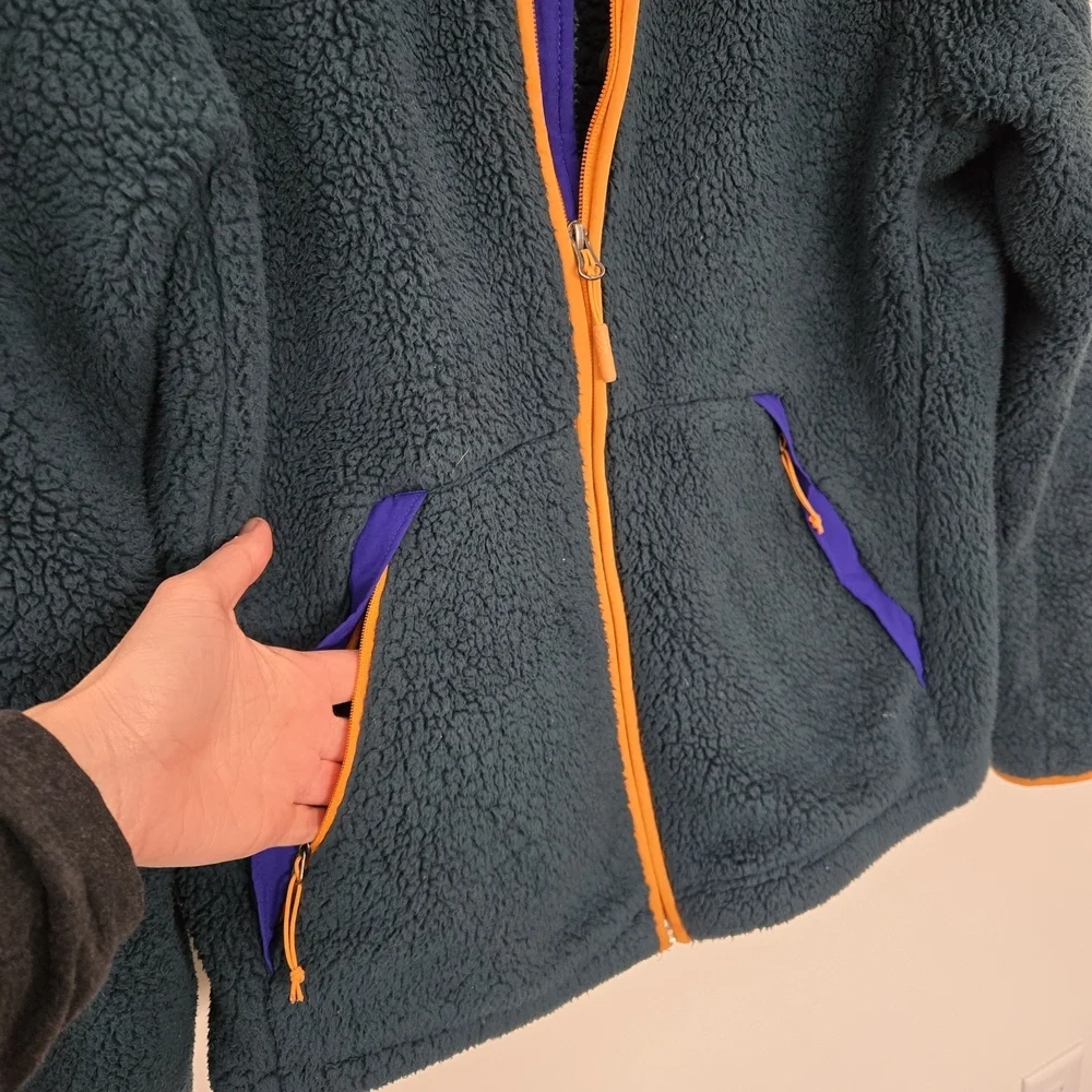The North Face Fleece Full Zip Jacket, Hunter green purple and orange Size M